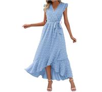 Keepink Dresses for Women UK Elegant Wedding Guest Dress Boho Swiss Dot Sleeveless Sundress V Neck Wrap Dresses Slit Belted Maxi Dress Womens Summer Dresses Size 8-16 Sale