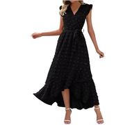 Keepink Dresses for Women UK Elegant Wedding Guest Dress Boho Swiss Dot Sleeveless Sundress V Neck Wrap Dresses Slit Belted Maxi Dress Womens Summer Dresses Size 8-16 Sale