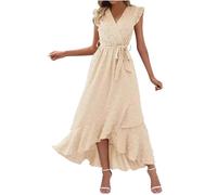 Keepink Dresses for Women UK Elegant Wedding Guest Dress Boho Swiss Dot Sleeveless Sundress V Neck Wrap Dresses Slit Belted Maxi Dress Womens Summer Dresses Size 8-16 Sale