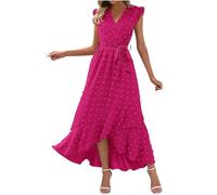 Keepink Dresses for Women UK Elegant Wedding Guest Dress Boho Swiss Dot Sleeveless Sundress V Neck Wrap Dresses Slit Belted Maxi Dress Womens Summer Dresses Size 8-16 Sale