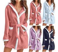 Keepink Dressing Gowns for Women UK Fluffy Fleece Faux Bathrobes Lightweight Hoodies Long Robes Long Sleeve Winter Warm Robe with Sashes & Pockets Sleepwear Dress Nightgown