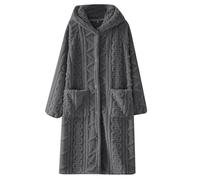 Keepink Dressing Gowns for Women UK Hooded Button Up Flannel Robe Bathrobe Thermal Long Housecoat Ladies Plush Fleece Warm Sleepwear Pajamas Nightgown Thick Winter Wrap Warm Cover Up