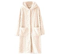 Keepink Dressing Gowns for Women UK Hooded Button Up Flannel Robe Bathrobe Thermal Long Housecoat Ladies Plush Fleece Warm Sleepwear Pajamas Nightgown Thick Winter Wrap Warm Cover Up