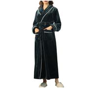 Keepink Dressing Gowns for Women UK Unisex Flannel Robes Fleece Plush Warm Long Bathrobe Plain Collared Pocket Nightgown Sleepwear Fluffy Thermal Loungewear for Winter Getaways