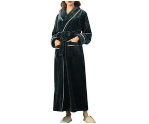 Keepink Dressing Gowns for Women UK Unisex Flannel Robes Fleece Plush Warm Long Bathrobe Plain Collared Pocket Nightgown Sleepwear Fluffy Thermal Loungewear for Winter Getaways