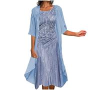 Keepink Elegant Mother of The Bride Dresses 2-Piece Outfits - Lace Hollow Out Long Sleeve Cardigan & Sleeveless Wedding Guest Dress