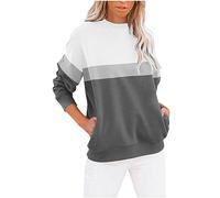 Keepink Fall Sweatshirt for Women 2024 Crew Neck Long Sleeve Tops Cute Color Block Fleece Pullover Baggy Sweatshirts with Pockets Lightweight Fall and Winter Jumpers Work Office