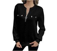 Keepink Fall Winter Tops for Women UK Half Zip Sweatshirt Casual Long Sleeve Jumpers Lightweight Henley Shirts Loose Retro Tunic Jumper with Pocket Autumn Winter Blouse Top