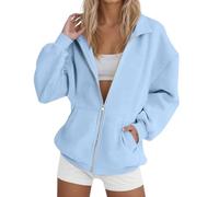 Keepink Fleece Jacket Women Zip Front Sweatshirt Without Hood Plain Collared Tops Autumn Winter Coat Light Weight Outwear Casual Modern Cover Up for Gym Sports School Running