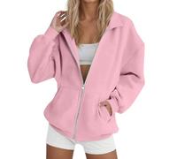 Keepink Fleece Jacket Women Zip Front Sweatshirt Without Hood Plain Collared Tops Autumn Winter Coat Light Weight Outwear Casual Modern Cover Up for Gym Sports School Running