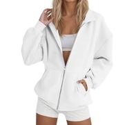Keepink Fleece Jacket Women Zip Front Sweatshirt Without Hood Plain Collared Tops Autumn Winter Coat Light Weight Outwear Casual Modern Cover Up for Gym Sports School Running