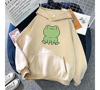 Keepink Frog Hoodie Girls Cute Graphic Oversized Hoodies Women Sweatshirt Cosplay Costume Long Sleeve Fleece Pullover Jumpers Casual Hooded Top with Pocket Fun Cartoon Comfy Blouse