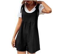 Keepink Girls' Dungarees & Jumpsuits Summer Sleeveless Short Rompers Adjustable Suspender Bib Overalls Wide Leg Baggy Playsuits Cute Overalls for Women Shorts Petite Dungaree