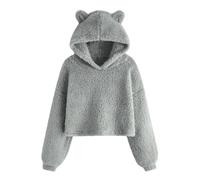 Keepink Girls Fleece Hoodies Soft Fluffy Bear Ear Hooded Pullover Long Sleeve Crop Tops Soft Warm Jumpers Sweatshirt Teen Girls' School Blouse Cute Casual Sports Sweater