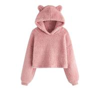 Keepink Girls Fleece Hoodies Soft Fluffy Bear Ear Hooded Pullover Long Sleeve Crop Tops Soft Warm Jumpers Sweatshirt Teen Girls' School Blouse Cute Casual Sports Sweater