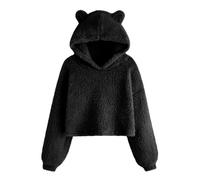 Keepink Girls Fleece Hoodies Soft Fluffy Bear Ear Hooded Pullover Long Sleeve Crop Tops Soft Warm Jumpers Sweatshirt Teen Girls' School Blouse Cute Casual Sports Sweater