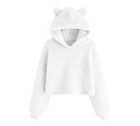Keepink Girls Fleece Hoodies Soft Fluffy Bear Ear Hooded Pullover Long Sleeve Crop Tops Soft Warm Jumpers Sweatshirt Teen Girls' School Blouse Cute Casual Sports Sweater