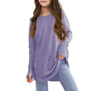 Keepink Girls Long Sleeve Shirts Kids Oversized Tunic Tops Plain Thumb Hole Pullover Jumpers Crewneck Longline Top Athletic Fit Shirts Tees Teen Girls Blouse T-Shirt 5-14 Years
