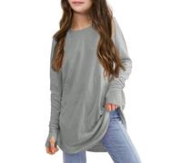 Keepink Girls Long Sleeve Shirts Kids Oversized Tunic Tops Plain Thumb Hole Pullover Jumpers Crewneck Longline Top Athletic Fit Shirts Tees Teen Girls Blouse T-Shirt 5-14 Years