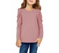 Keepink Girls Long Sleeve Tops Cute Ruffled Sleeve Casual Tunic Top Teen Girl Jumpers Solid Crewneck Pullover Loose Soft Blouse Shirts Kids Girl's T Shirts Sweatshirts Age 3-14 Years