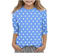 Keepink Girls Tops 3-12 Years Boys & Girls' Casual Cotton Top Kids' Polka Dot Print 3/4 Sleeve Round Neck T-Shirt Cute Summer Tshirts Basic Tees Soft Loose Tunic Blouse Clothes