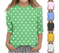 Keepink Girls Tops 3-12 Years Boys & Girls' Casual Cotton Top Kids' Polka Dot Print 3/4 Sleeve Round Neck T-Shirt Cute Summer Tshirts Basic Tees Soft Loose Tunic Blouse Clothes