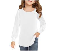 Keepink Girls Tops Kids Long Sleeve T Shirts Solid Loose Fit Tunic Top Cute Dressy Casual Blouse Classic Tshirts Crewneck Basic Tees Soft Cotton Pullover Shirts for Teen Girls 4-13 Years