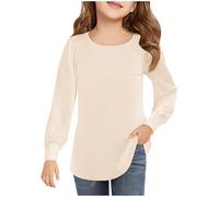 Keepink Girls Tops Kids Long Sleeve T Shirts Solid Loose Fit Tunic Top Cute Dressy Casual Blouse Classic Tshirts Crewneck Basic Tees Soft Cotton Pullover Shirts for Teen Girls 4-13 Years
