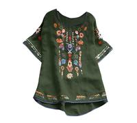 Keepink Going Out Tops Embroidered Mexican Top for Women Peasant Blouse Mexico Summer Shirt Cotton Linen Short Sleeve T-Shirts Boho Long Tunic Shirts Casual T Shirt 8-18 Clearance