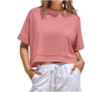 Keepink Gym Tops for Women UK Crop Short Sleeve T-Shirt Solid Oversized Tshirts Summer Tees Round Neck Casual Blouses Baggy Athletic Fit Top Y2k Pullover Beach Vacation Clothes