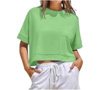 Keepink Gym Tops for Women UK Crop Short Sleeve T-Shirt Solid Oversized Tshirts Summer Tees Round Neck Casual Blouses Baggy Athletic Fit Top Y2k Pullover Beach Vacation Clothes