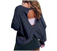 Keepink Gym Tops for Women UK Open Back Workout Top Backless Long Sleeve Athletic T-Shirts Running Yoga Crop Top Ladies Athletic Tee Shirt Casual Loose Fit Pullover Blouses Sale