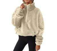 Keepink Half Zip Sweatshirt Women Sherpa Fleece Pullover Tops Loose Casual Long Sleeve Jumpers Oversized Workout Crop Top Hoodie Pocket Cozy Soft Sweaters for Hiking Travel UK