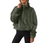 Keepink Half Zip Sweatshirt Women Sherpa Fleece Pullover Tops Loose Casual Long Sleeve Jumpers Oversized Workout Crop Top Hoodie Pocket Cozy Soft Sweaters for Hiking Travel UK