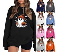 Keepink Halloween Sweatshirts for Women UK Cute Ghost Graphic Long Sleeve Jumpers Crewneck Pumpkin Spooky Season Sweaters Trendy Loose Fit Casual Funny Top Cosy Festive Pullover