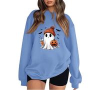 Keepink Halloween Sweatshirts for Women UK Cute Ghost Graphic Long Sleeve Jumpers Crewneck Pumpkin Spooky Season Sweaters Trendy Loose Fit Casual Funny Top Cosy Festive Pullover