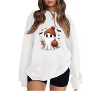Keepink Halloween Sweatshirts for Women UK Cute Ghost Graphic Long Sleeve Jumpers Crewneck Pumpkin Spooky Season Sweaters Trendy Loose Fit Casual Funny Top Cosy Festive Pullover
