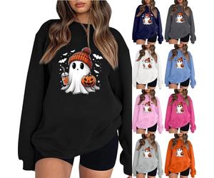 Keepink Halloween Sweatshirts for Women UK Cute Ghost Graphic Long Sleeve Jumpers Crewneck Pumpkin Spooky Season Sweaters Trendy Loose Fit Casual Funny Top Cosy Festive Pullover