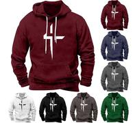 Keepink Hoodies for Men Retro Cross Print Oversized Sweatshirt Drop Shoulder Long Sleeve Jumper Streetwear Vintage Hoody Drawstring Hooded Pullover Tops for Music Events Socials