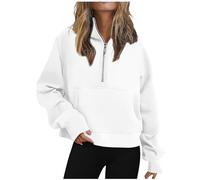 Keepink Hoodies for Women UK Half Zip Up Casual Pullover Solid Cropped Hooded Sweatshirts Warm Fleece Long Sleeve Tops Ladies V Neck Jumpers Athletic Fall Winter Clothes Large 8/22