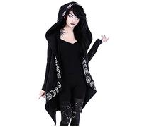 Keepink Hoodies for Women UK Loose Gothic Punk Long Sleeve Coat Ladies Jackets Full Zip Sweatshirt Halloween Witchcraft Hooded Outerwear Warm Cardigan Streetwear Plus Size 8-22 Sale
