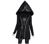 Keepink Hoodies for Women UK Loose Gothic Punk Long Sleeve Coat Ladies Jackets Full Zip Sweatshirt Halloween Witchcraft Hooded Outerwear Warm Cardigan Streetwear Plus Size 8-22 Sale