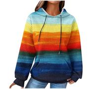 Keepink Hoodies for Women UK Oversized Sweatshirt Colour Block Long Sleeve Waffle Knit Pullover with Drawstring Lightweight Hooded Tops Workout Sweat Shirts Large Size S-5XL UK