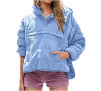 Keepink Hoodies for Women UK Sale Casual Loose Quilted Fit Puffer Jacket Long Sleeve V Neck Button Pullover Tops Cropped Hooded Coat Sweatshirt Winter Warm Outerwear S-XXL