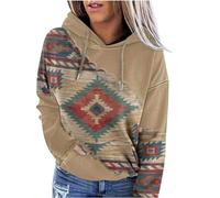 Keepink Hoodies for Women UK Women's Western Aztec Ethnic Style Hooded Sweatshirts Casual Folk Pullover Long Sleeve Sweat Shirts Loose Fit Comfy Tops with Pocket