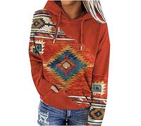 Keepink Hoodies for Women UK Women'S Western Aztec Ethnic Style Hooded Sweatshirts Casual Folk Pullover Long Sleeve Pocket Hoodies Pullover Loose Fit Comfy Tops