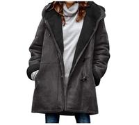 Keepink Hoodies for Women Winter Thick Sherpa Jacket Warm Fleece Lined Toggle Fasten Parka Long Sleeve Button Overcoat Plus Size Hooded Duffle Coat Hooded Tunic Sweatshirt with Pockets UK S-5XL