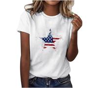 Keepink Independence Day Tops for Women UK Round Neck Short Sleeve Casual T-Shirt Plus Size Tunic Tops Summer Tee Shirts 4Th of July Printed Dressy Blouse for Patriotic Celebrations