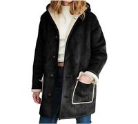 Keepink Jacket Coats for Women Warm Fleece Plush Button Lapel Collar Jacket Outwear Coat Winter Clothes Outfits Outdoor Overcoat Oversized Thermal Fuzzy Jacket Clearance