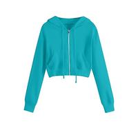 Keepink Jacket for Women UK Cropped Zip Up Hoodie Lightweight Oversized Sweatshirts with Pocket Casual Long Sleeve Hooded Top Zip Girls Cardigan Y2K Fall Winter Outerwear UK